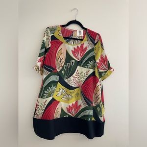 Mod A Line Dress with Silky top and structure bottom black band NWOT key hole